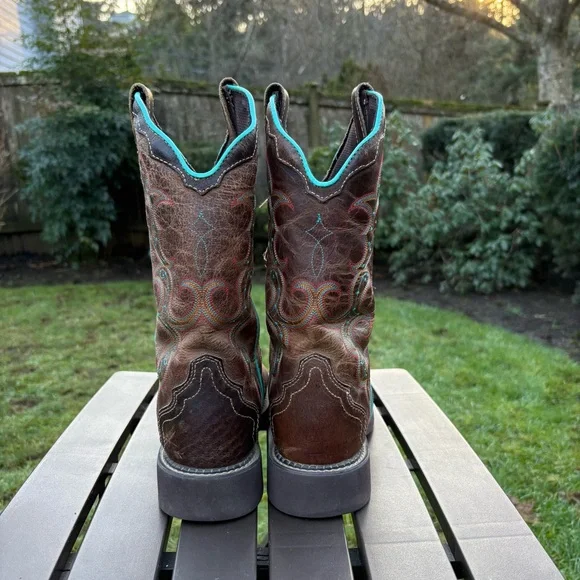 Justin Gypsy Raya Sqaure Toe Western Cowboy Boots Brown and Turquoise Women’s 9B - Picture 7 of 15